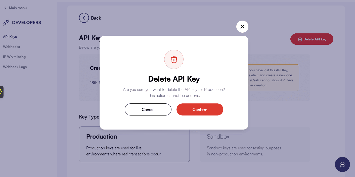 confirm api key deletion