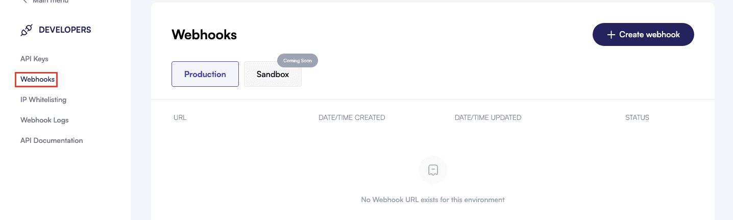 Navigate to Webhooks