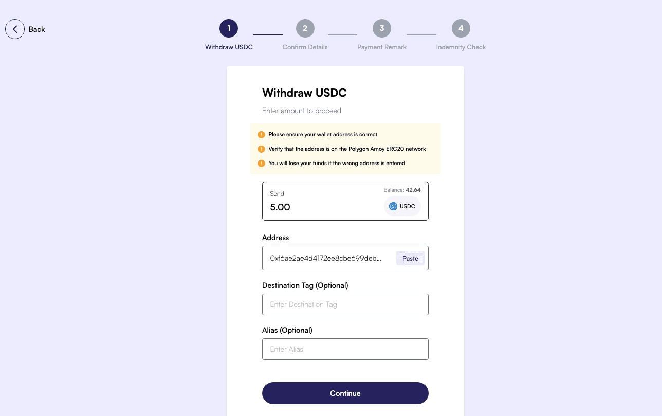 Withdrawal Page
